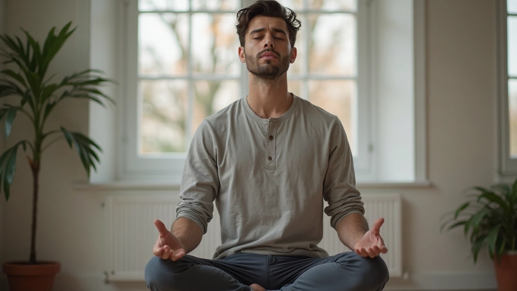 Женщина выполняет йогу на коврике в светлой комнате с окном