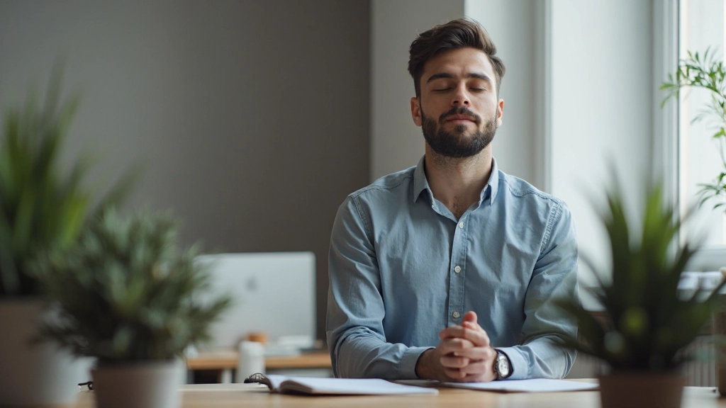 Профессиональное изображение практики дыхательных упражнений в спокойном офисе