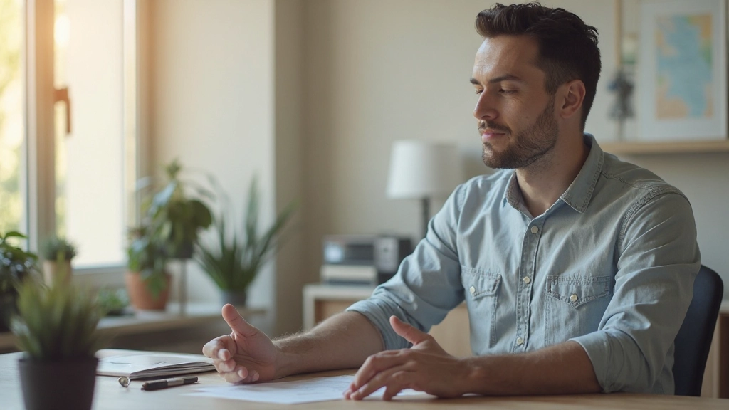Человек выполняет упражнение осознанности на рабочем месте