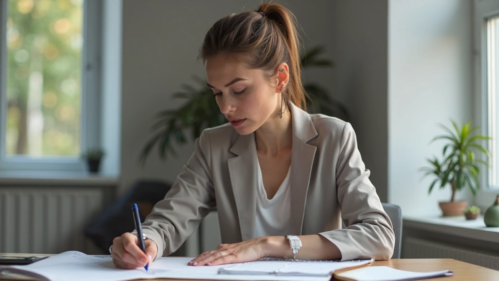 Женщина планирует день с осознанностью, используя планировщик и медитацию